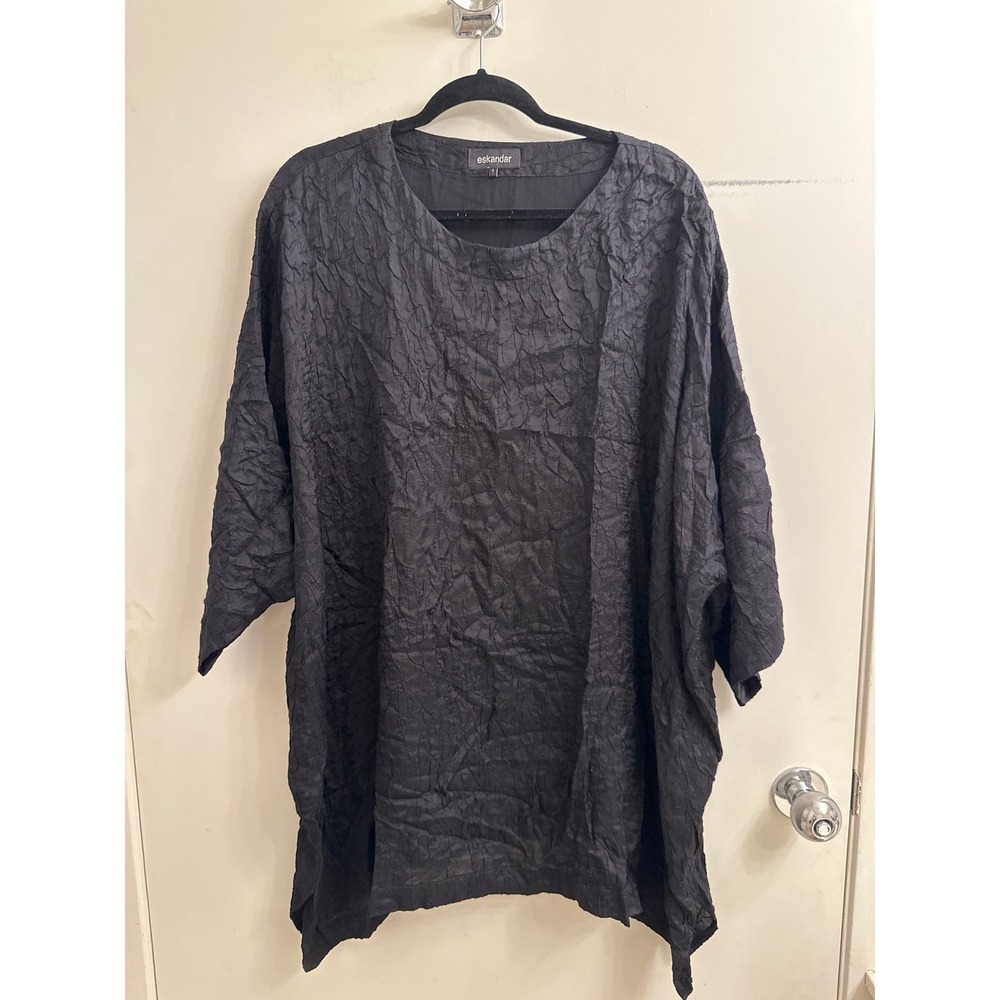 Eskandar 100% Silk Black Crinkle Boxy Luxury Tunic Top Whimsigoth‎ Lagenlook 1